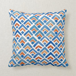 Boho eklektisches blaues und orange Kissen