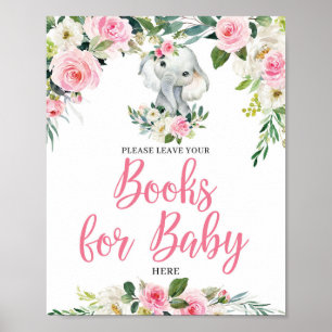 Boho Elefant Blush Blumenbücher für Babyzeichen Poster