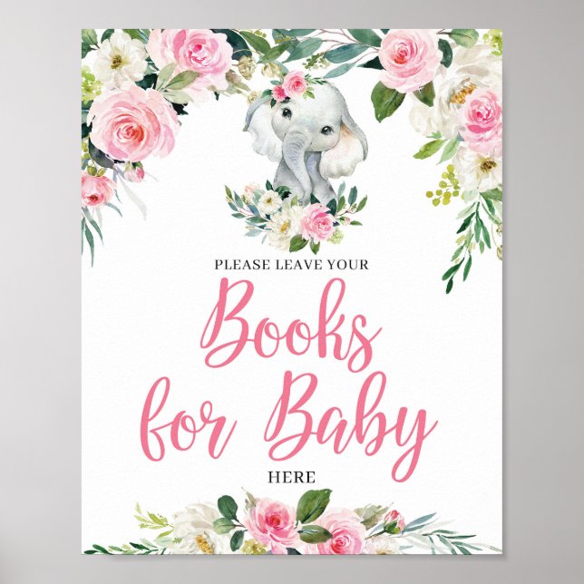 Boho Elefant Blush Blumenbücher für Babyzeichen Poster (Vorne)