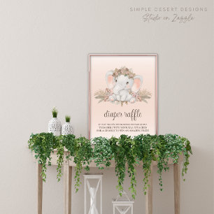 Boho-Elefanten-Baby-Party-Windel-Raffle-Schild Poster