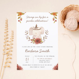 Boho-Elefanten-Handschrift-Baby-Party Einladung