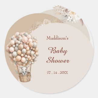Boho-Elefanten-Heißluftballon neutrale Babyparty Runder Aufkleber