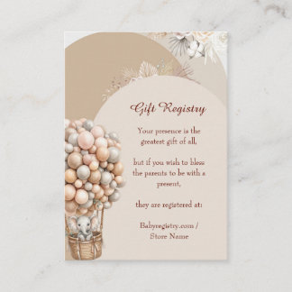 Boho-Elefanten-Heißluftballon-Neutrale-Geschenkeli Begleitkarte