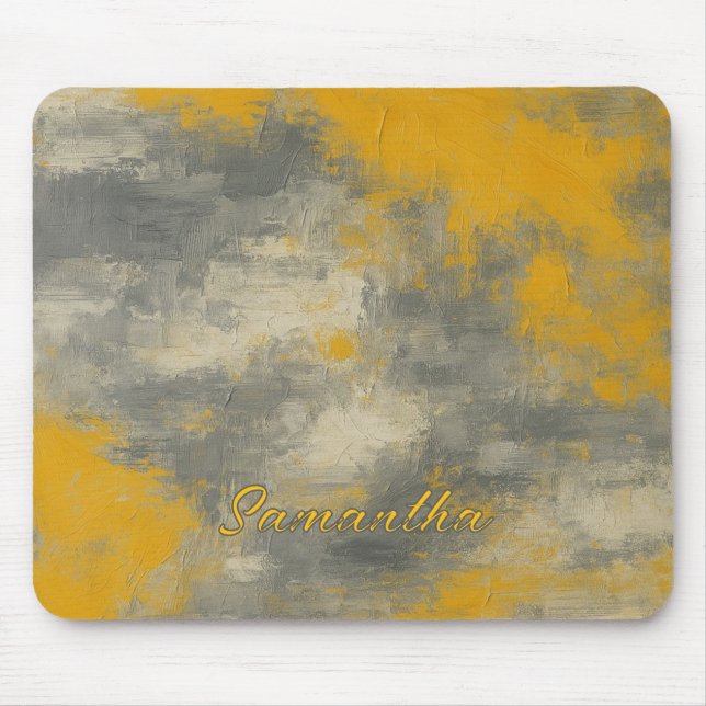 Boho Elegance Abstrakt Mustard & Grau Art Mousepad (Vorne)