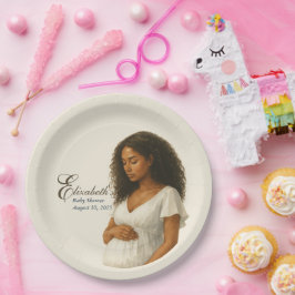 Boho Elegant  baby shower black mom-to-be Pappteller