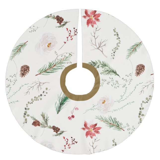 Boho Elegant Christmas Greenery Poinsettia Rustic Polyester Weihnachtsbaumdecke (Vorderseite)