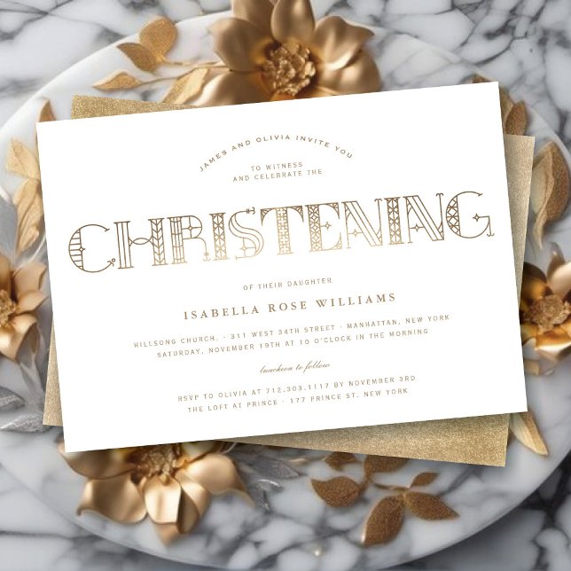 Boho Elegant Classy Gold/White Stilistische Weihna Einladung (Boho Elegant Classy Gold/White Stylish Christening Religious Invitation @ fat_fa_tin)