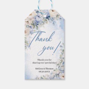 Boho Elegant Dusty Blue und Ivory Blume Hochzeit Geschenkanhänger