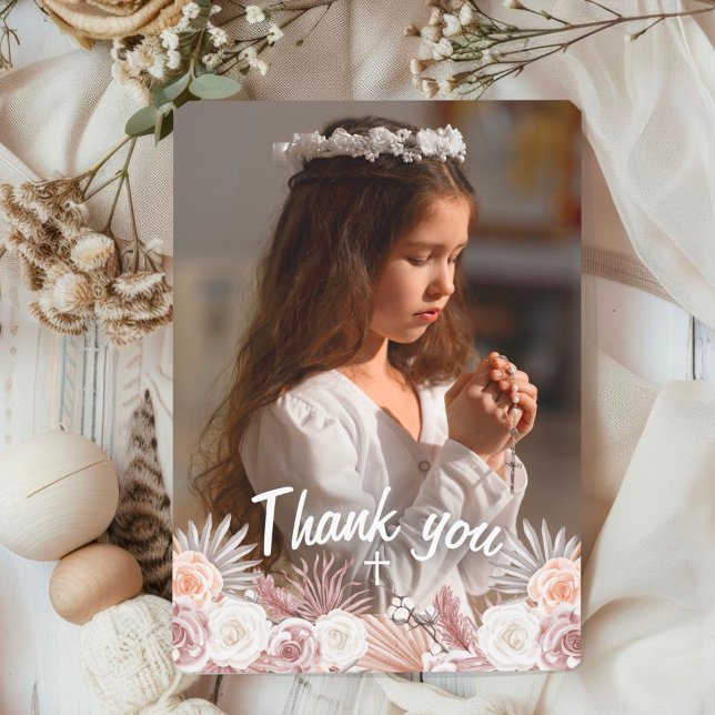 Boho Elegant First Holy Communion Vielen Dank Dankeskarte (Von Creator hochgeladen)