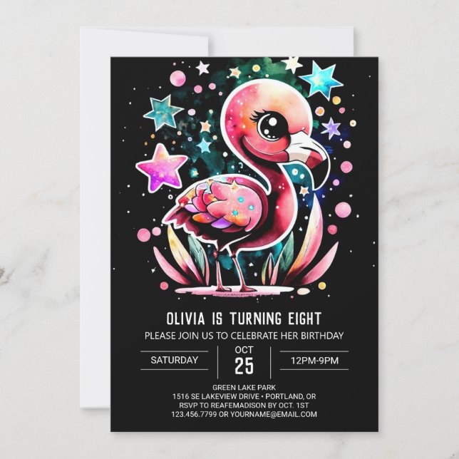 Boho Elegant Flamingo Birthday Einladung (Vorderseite)