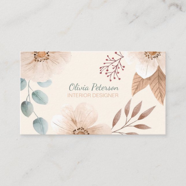 Boho Elegant Floral Business Card Visitenkarte (Vorderseite)