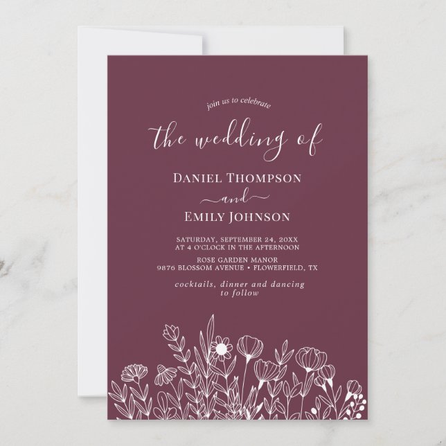 Boho Elegant Floral Wedding Einladung (Vorderseite)