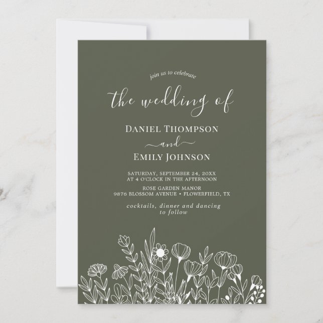 Boho Elegant Floral Wedding Einladung (Vorderseite)