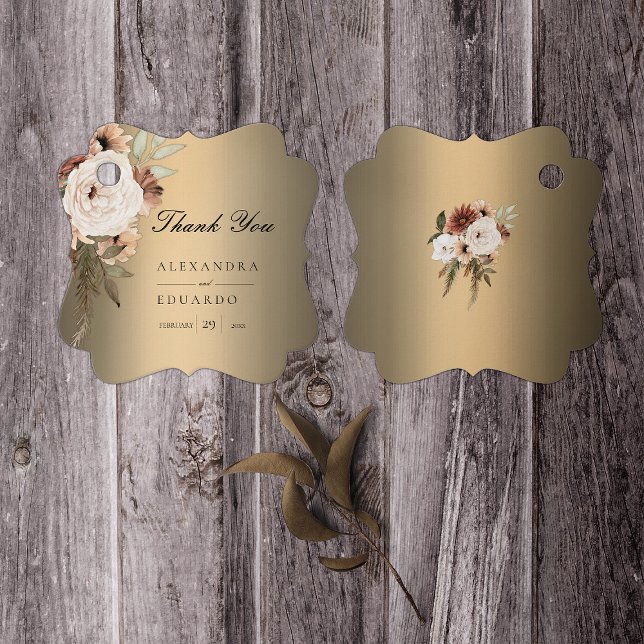 Boho Elegant Gold und Wildblumen Hochzeit Geschenkanhänger (Von Creator hochgeladen)