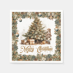 Boho Elegant Grün Weihnachtsbaum Nutcracker Serviette