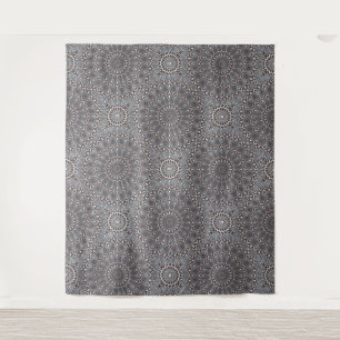 Boho Elegant Klassisch Grau Silber Vintage Mandala Wandteppich