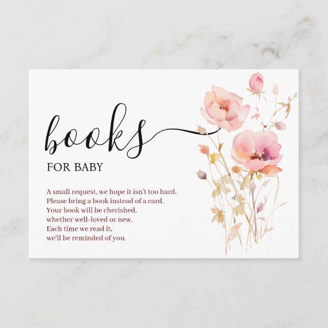 BOHO ELEGANT PINK BLUSH BLUME BÜCHER FÜR BABY BEGLEITKARTE (Vorderseite)