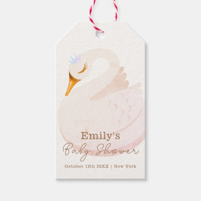 Boho Elegant Princess Swan Girl Baby Shower Geschenkanhänger (Vorderseite)