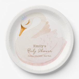 Boho Elegant Princess Swan Girl Baby Shower Pappteller