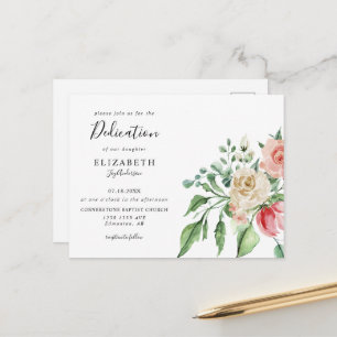 Boho Elegant Rosa Wasserfarbe Baby Taufzeremonie Postkarte