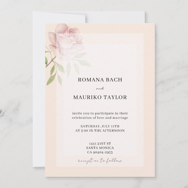 Boho Elegant Rosa Wasserfarben Einladung (Vorderseite)