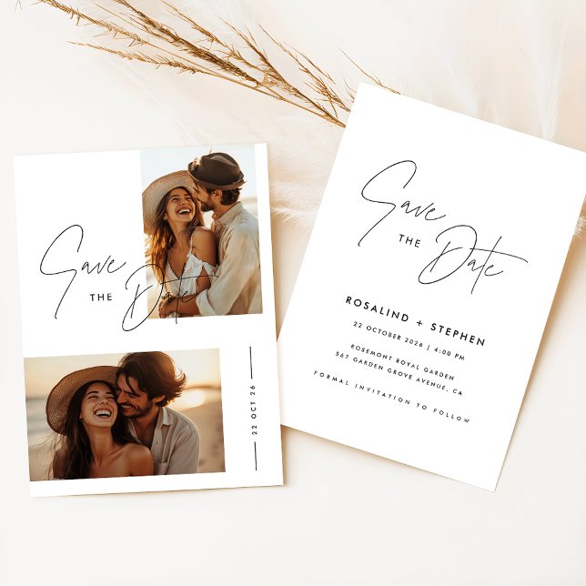 Boho Elegant Script-Foto Hochzeit speichern Datum Einladung (Von Creator hochgeladen)