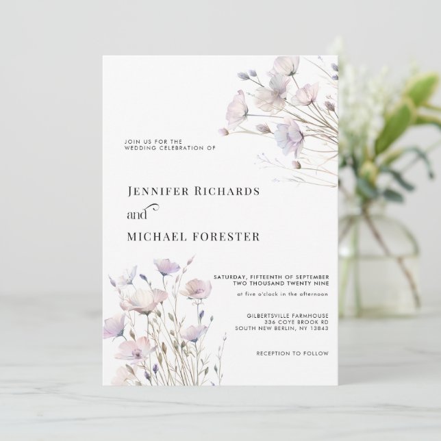 Boho Elegant Wildblume Wedding Einladung (Stehend Vorderseite)