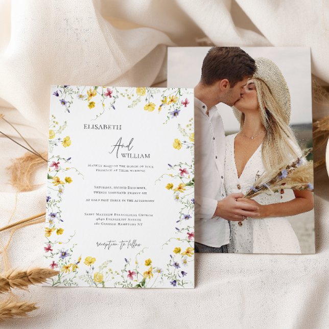 Boho Elegant Wildblumen Foto Hochzeit Einladung (Von Creator hochgeladen)