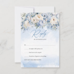 Boho Elegant Winterstaubblau und Elfenbeinblauer B RSVP Karte
