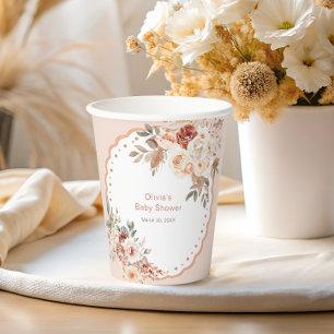 Boho Elegante Florale Babyparty Pappbecher