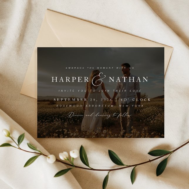 Boho Elegante Foto-Overlay RSVP QR-Code Hochzeit Einladung (Von Creator hochgeladen)