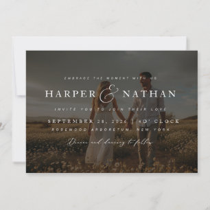 Boho Elegante Foto-Overlay RSVP QR-Code Hochzeit Einladung