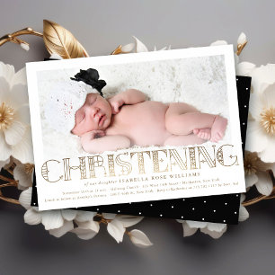 Boho Elegante Gold Foil Christening Foto Einladung