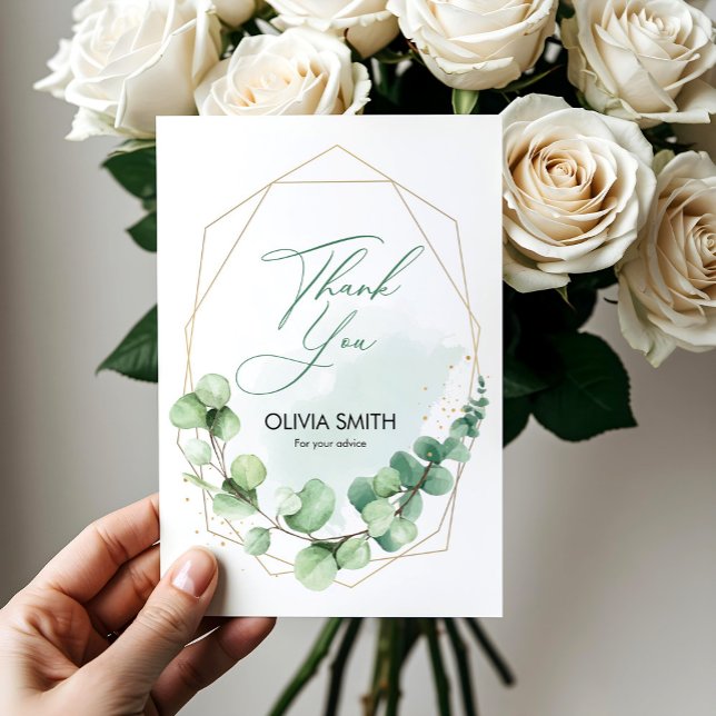 Boho elegante grüne geometrische Eukalyptus Hochze Dankeskarte (Boho Elegant Greenery Eucalyptus Bridal Shower Thank You Card, Bridal Shower Invite)