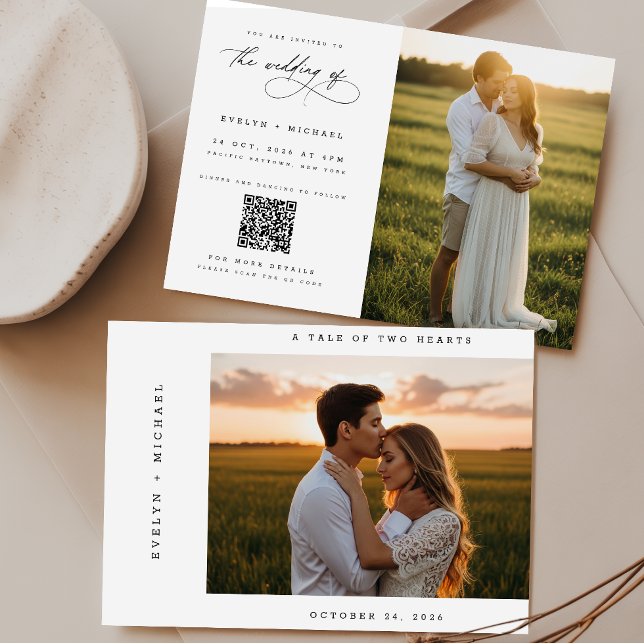 Boho-Elegantes-Script-QR-Code-Foto-Budget-Hochzeit Einladung (Von Creator hochgeladen)
