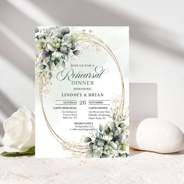 Boho-Eleganz Probedinner Wasserfarbe Eukalyptus Einladung (Boho Elegance Rehearsal Dinner Watercolor Eucalyptus)