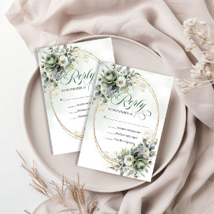 Boho Eleganz Watercolor Eukalyptus Grün RSVP Karte