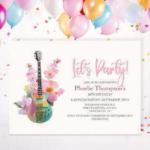 Boho-Elektrogitarre Pink Floral Geburtstag für jed Einladung