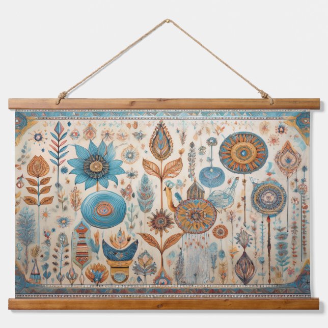 Boho Elements Wall Hanging Wandteppich Mit Holzrahmen (Vorne)
