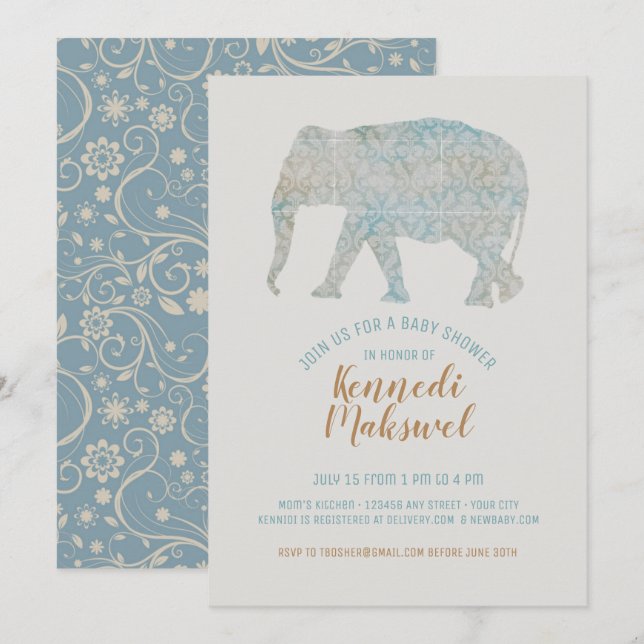 Boho Elephant Baby Shower Einladung (Vorne/Hinten)