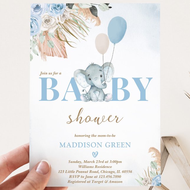Boho Elephant Baby Shower Einladung (Von Creator hochgeladen)