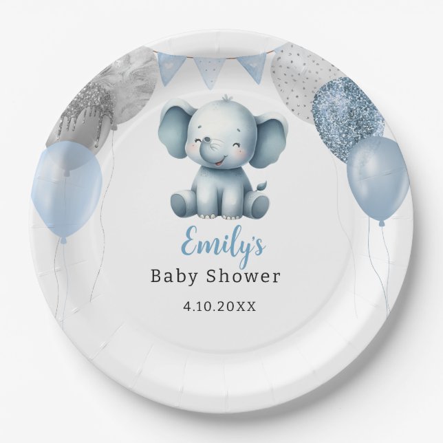 Boho Elephant Boy Balloons Babydusche Pappteller (Vorderseite)