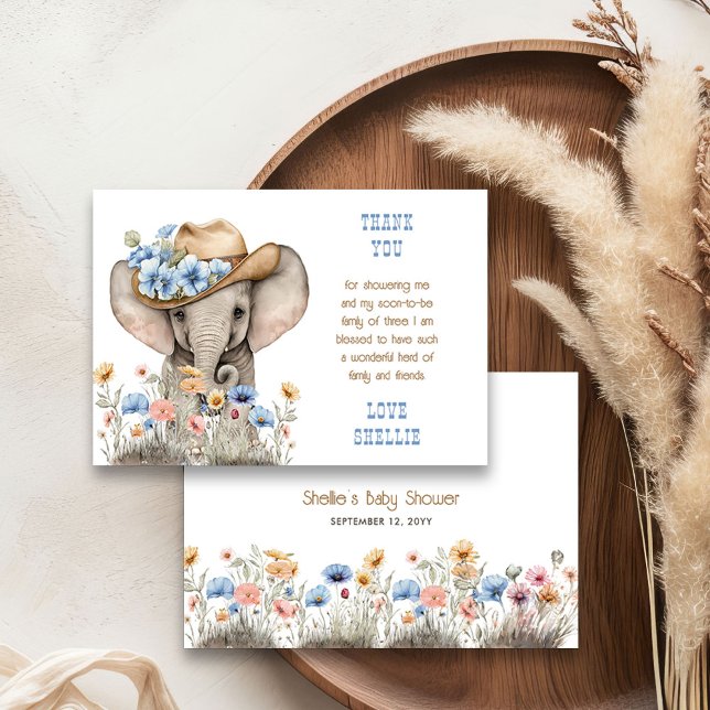 Boho Elephant Cowboy Wildblume Babydusche Dankeskarte (Thank you cards from the Boho Elephant Baby Shower Collection by Darling & May)