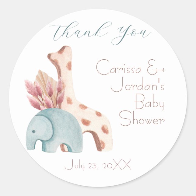 Boho Elephant Giraffe Toy Danke für Ihre Baby-Dusc Runder Aufkleber (Vorderseite)