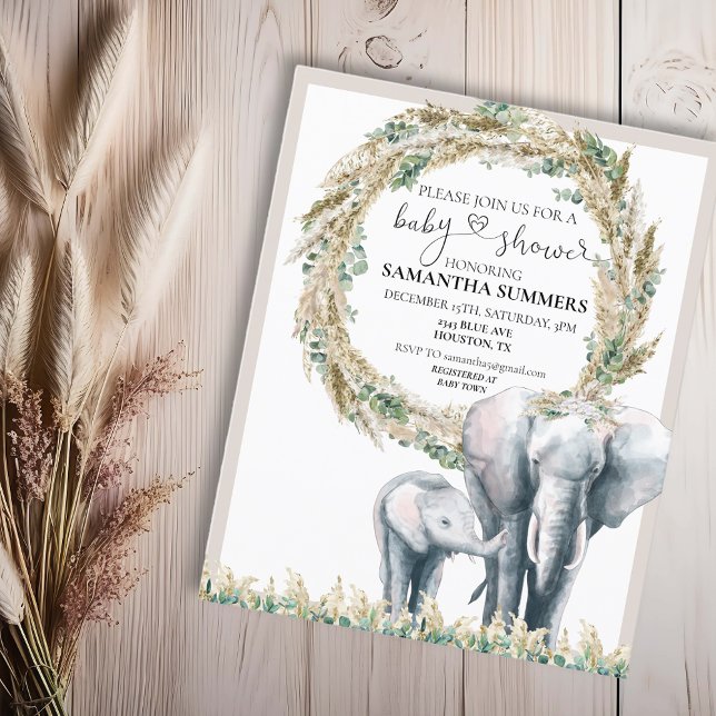 Boho Elephant Mutter Pampas Grass Baby Dusche (Von Creator hochgeladen)