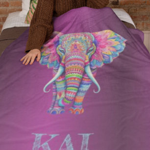 Boho Elephant - Personalisiertes Mandala Design Fleecedecke