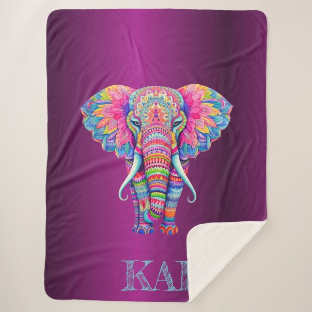 Boho Elephant - Personalisiertes Mandala Design Sherpadecke (Vorderseite)