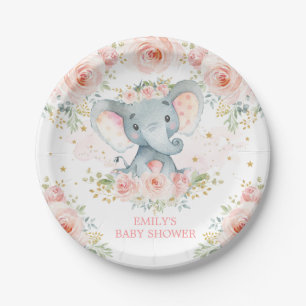 Boho Elephant Pink Floral Baby Girl Duschfavoriten Pappteller