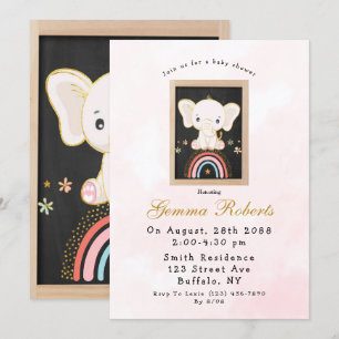 Boho Elephant sitzt auf Rainbow Girl Baby Shower Einladung