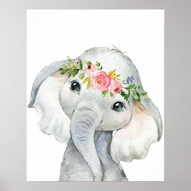 Boho Elephant Wall Art Print Watercolor Kinderzimm Poster (Vorne)